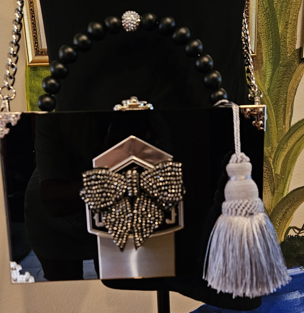 Black Crystal Bow on Black Camacho Cigar Box Purse - Image 9