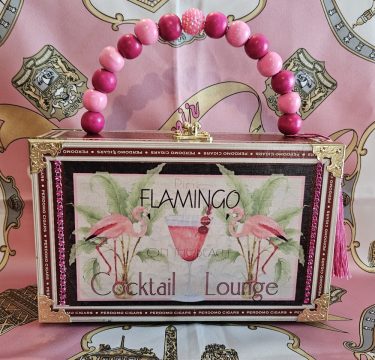 Pink Flamingo on the Beach Cocktail Lounge Cigar Box Purse