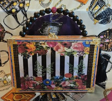 Partagas Floral on Black and White Stripe Cigar Box Purse