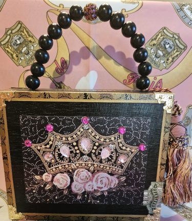 Pink Crystal Crown and Roses Cigar Box Purse